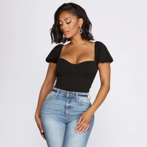 Crepe Puff Sleeve Bodysuit