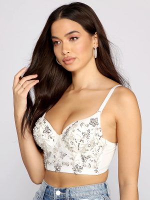 Glamorous Floral Sequin Cropped Bustier