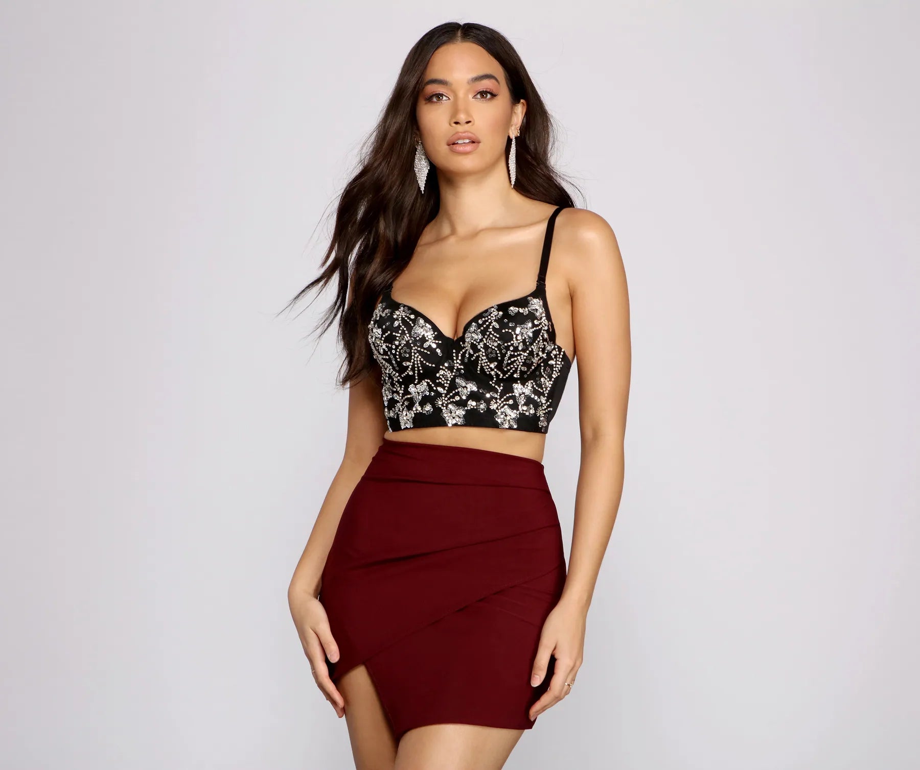 Glamorous Floral Sequin Cropped Bustier - Image 8