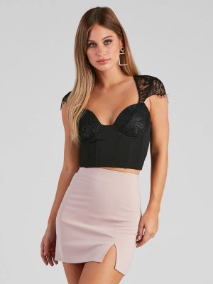 Sultry In Lace Cap Sleeve Bustier