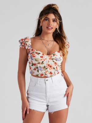 Work Of Art Floral Crinkle Woven Corset