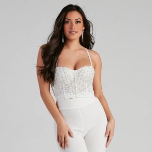 Gleam And Glow Rhinestone And Pearl Bustier