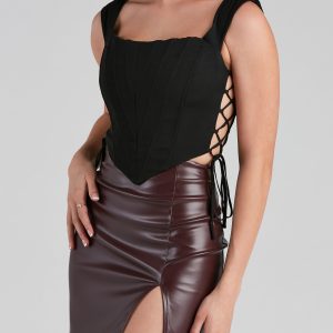 Lace Me Up Draped Bustier Top