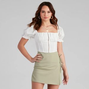 Cutie Puff Linen Corset Top