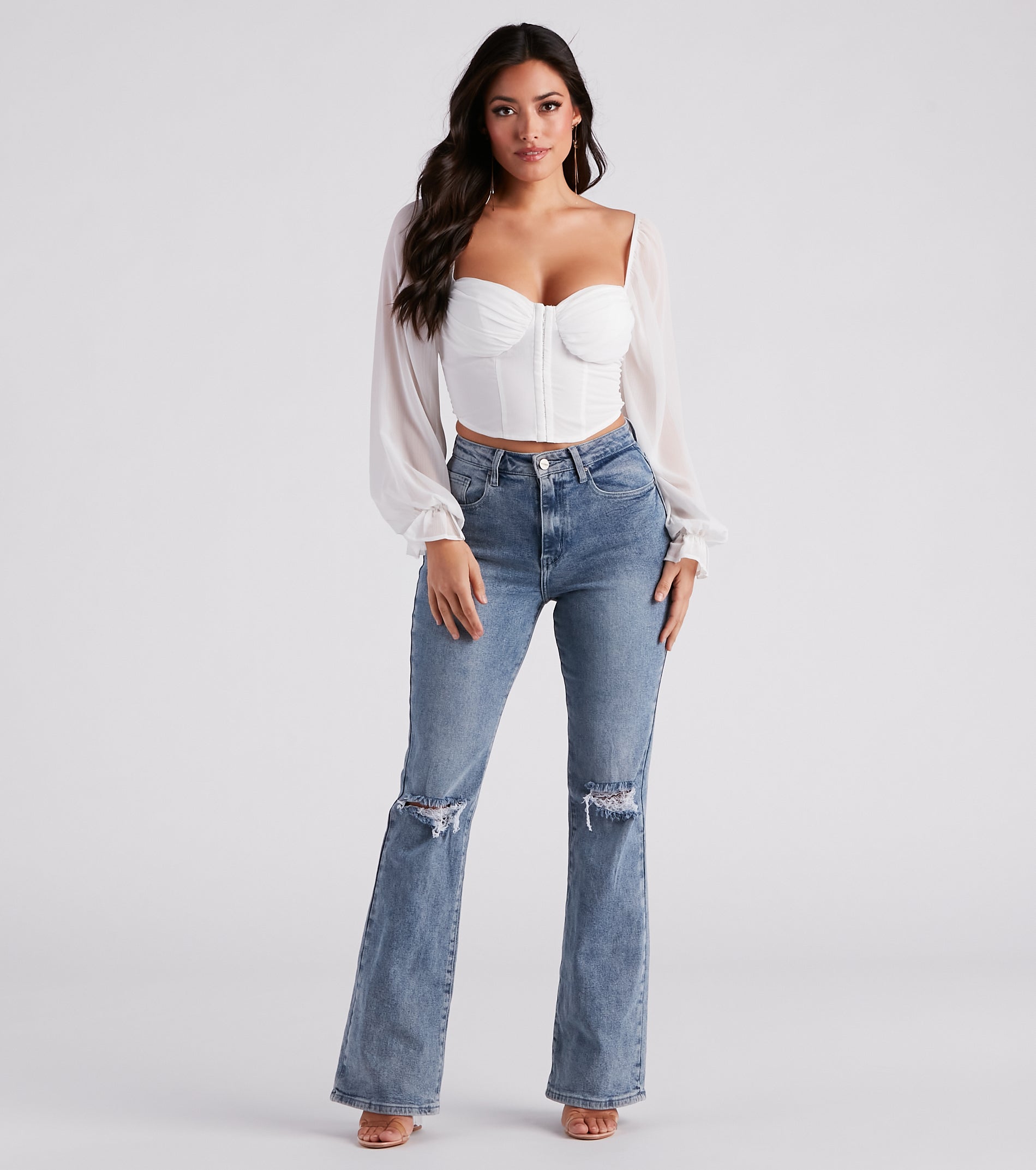 Breezy Chiffon Cropped Corset Blouse - Image 3