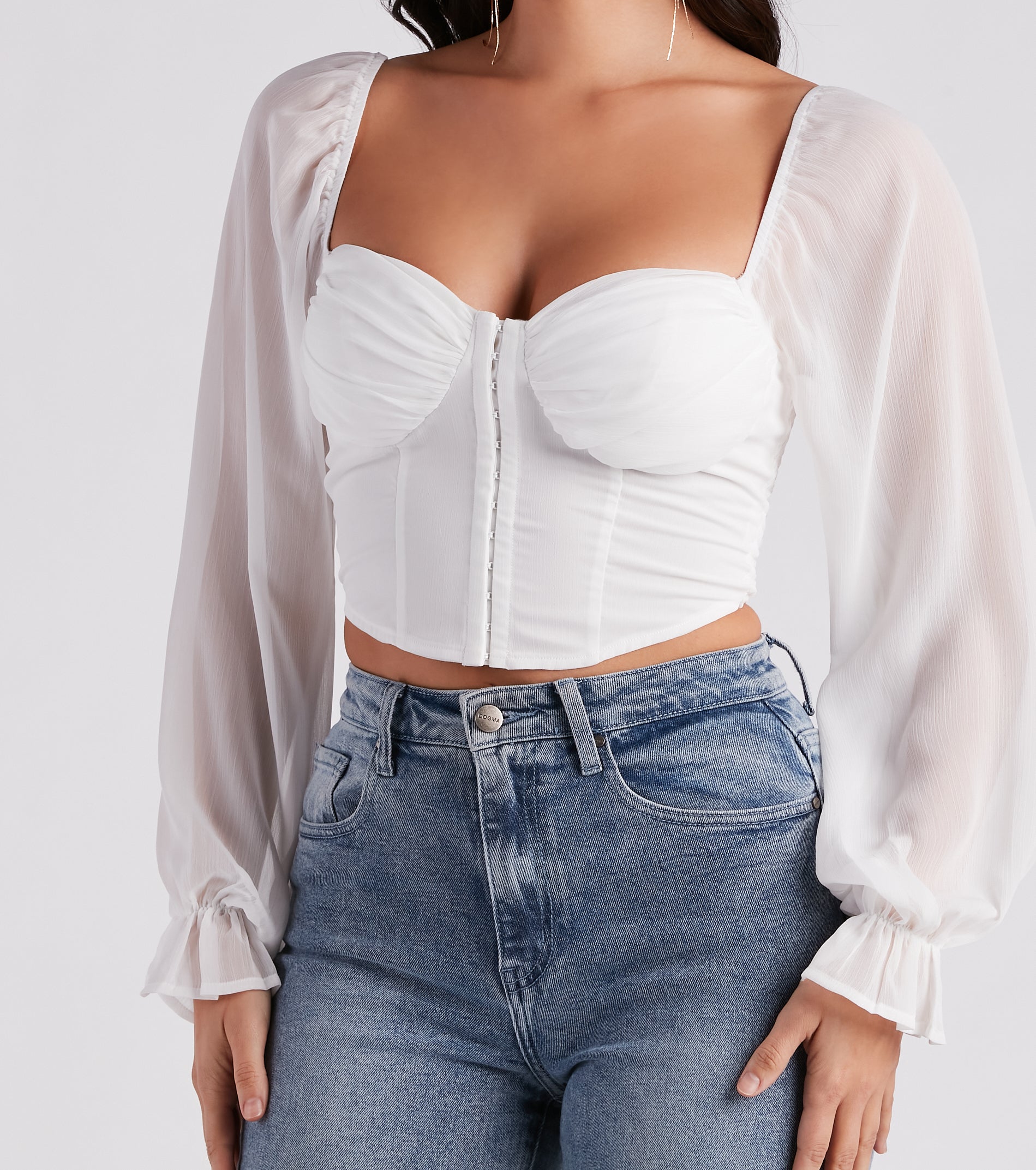 Breezy Chiffon Cropped Corset Blouse - Image 4