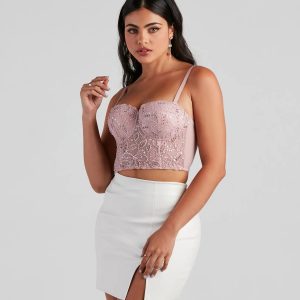 Pretty Glam Embellished Lace Bustier