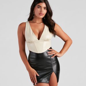 Sleek Sleeveless Faux Leather Corset