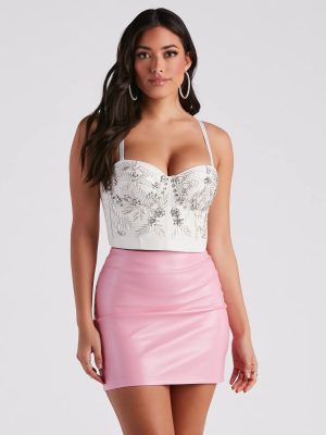 Radiant Glamour Rhinestone Faux Leather Corset