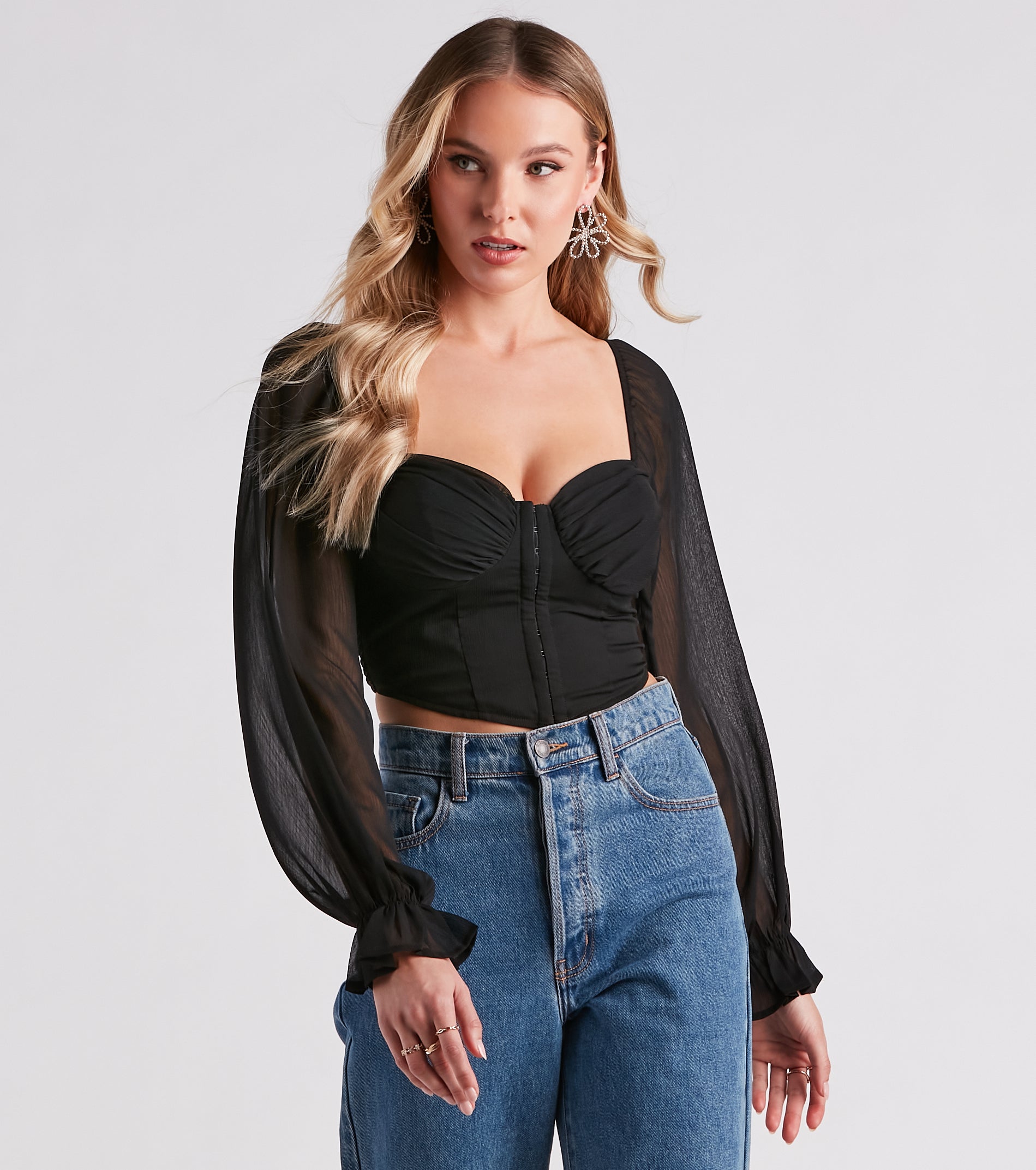 Breezy Chiffon Cropped Corset Blouse - Image 13