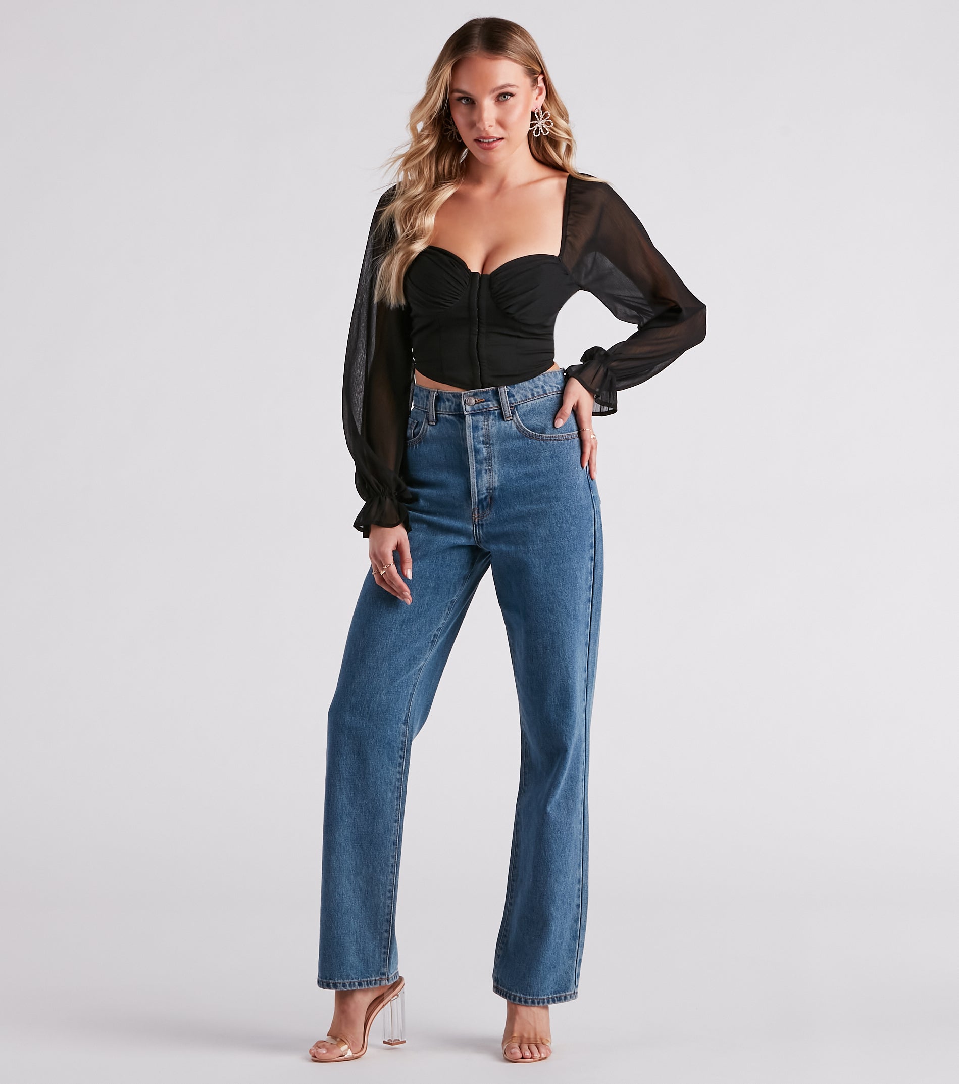 Breezy Chiffon Cropped Corset Blouse - Image 15