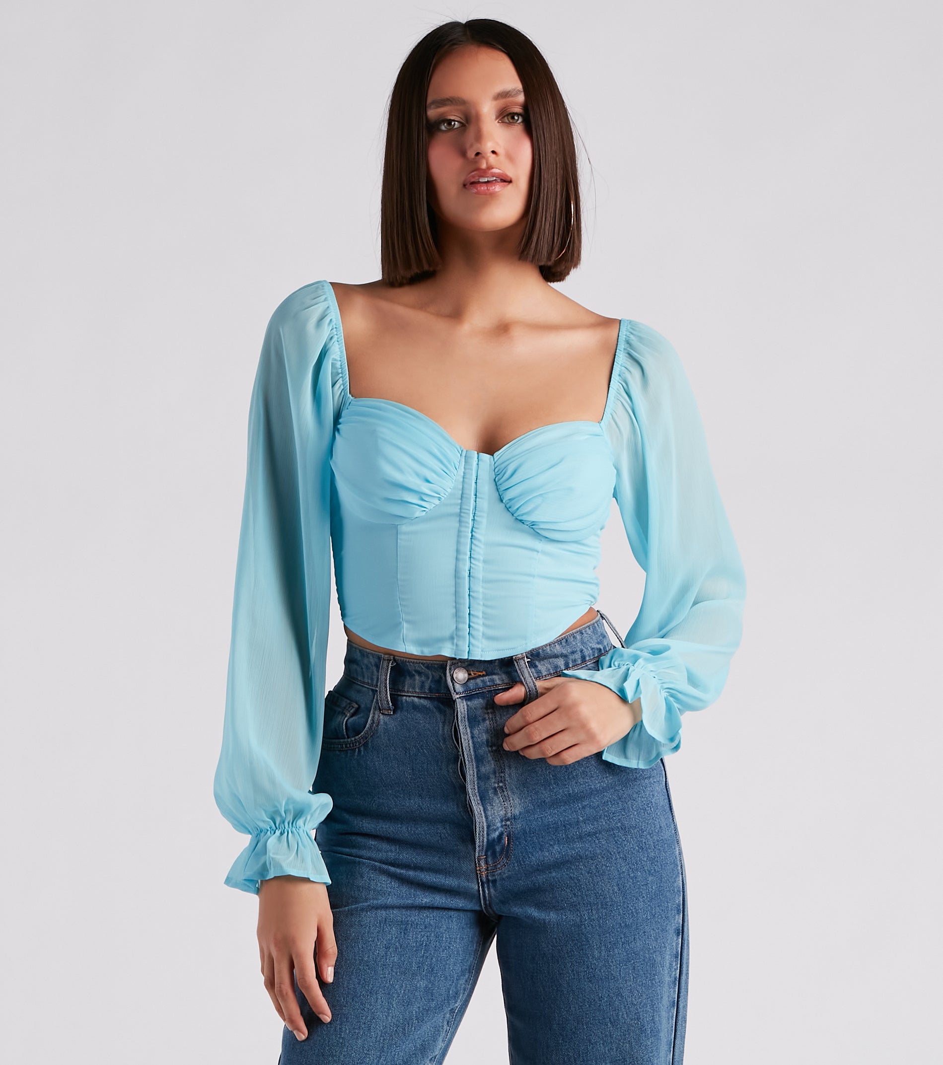 Breezy Chiffon Cropped Corset Blouse - Image 9