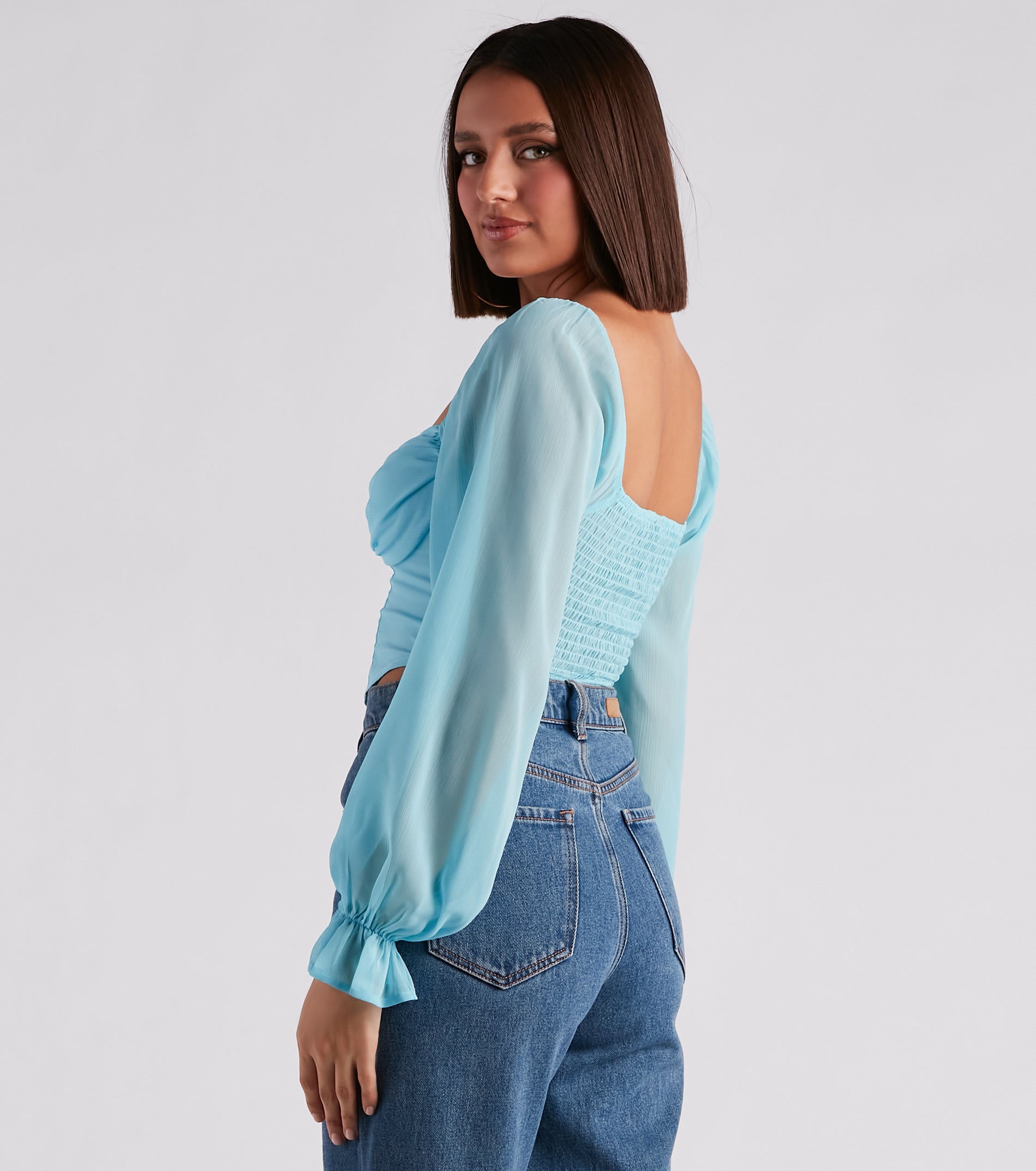 Breezy Chiffon Cropped Corset Blouse - Image 10