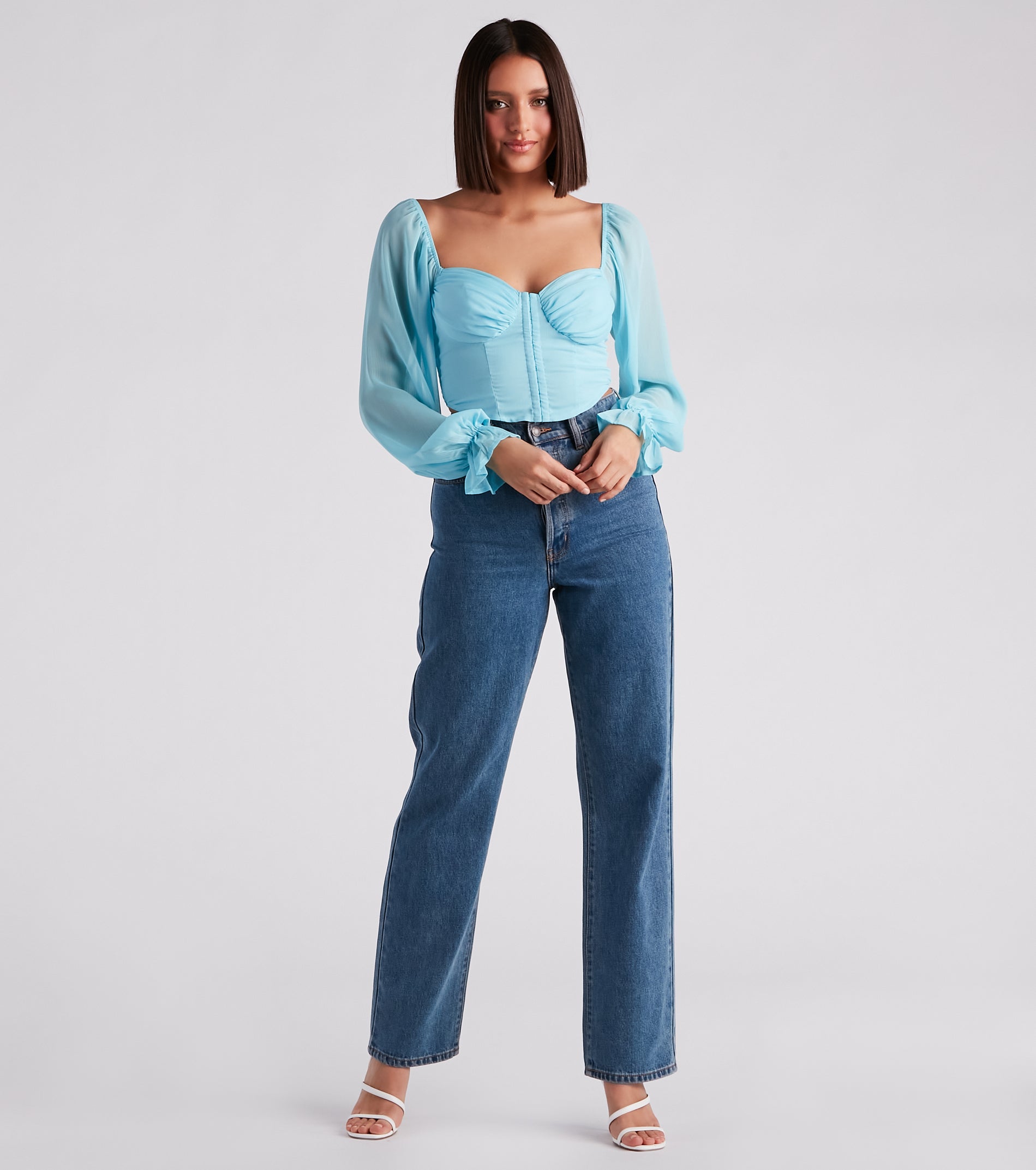 Breezy Chiffon Cropped Corset Blouse - Image 11