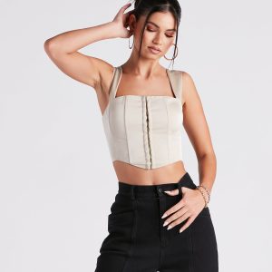 Meant To Be Satin Lace Up Corset Top