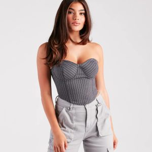 Modern Posh Strapless Pinstripe Corset Top