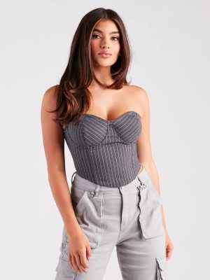 Modern Posh Strapless Pinstripe Corset Top
