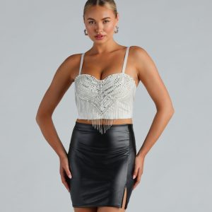 I'm The Catch Sequin Rhinestone Fringe Bustier