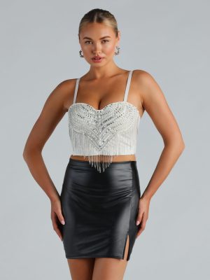 I'm The Catch Sequin Rhinestone Fringe Bustier