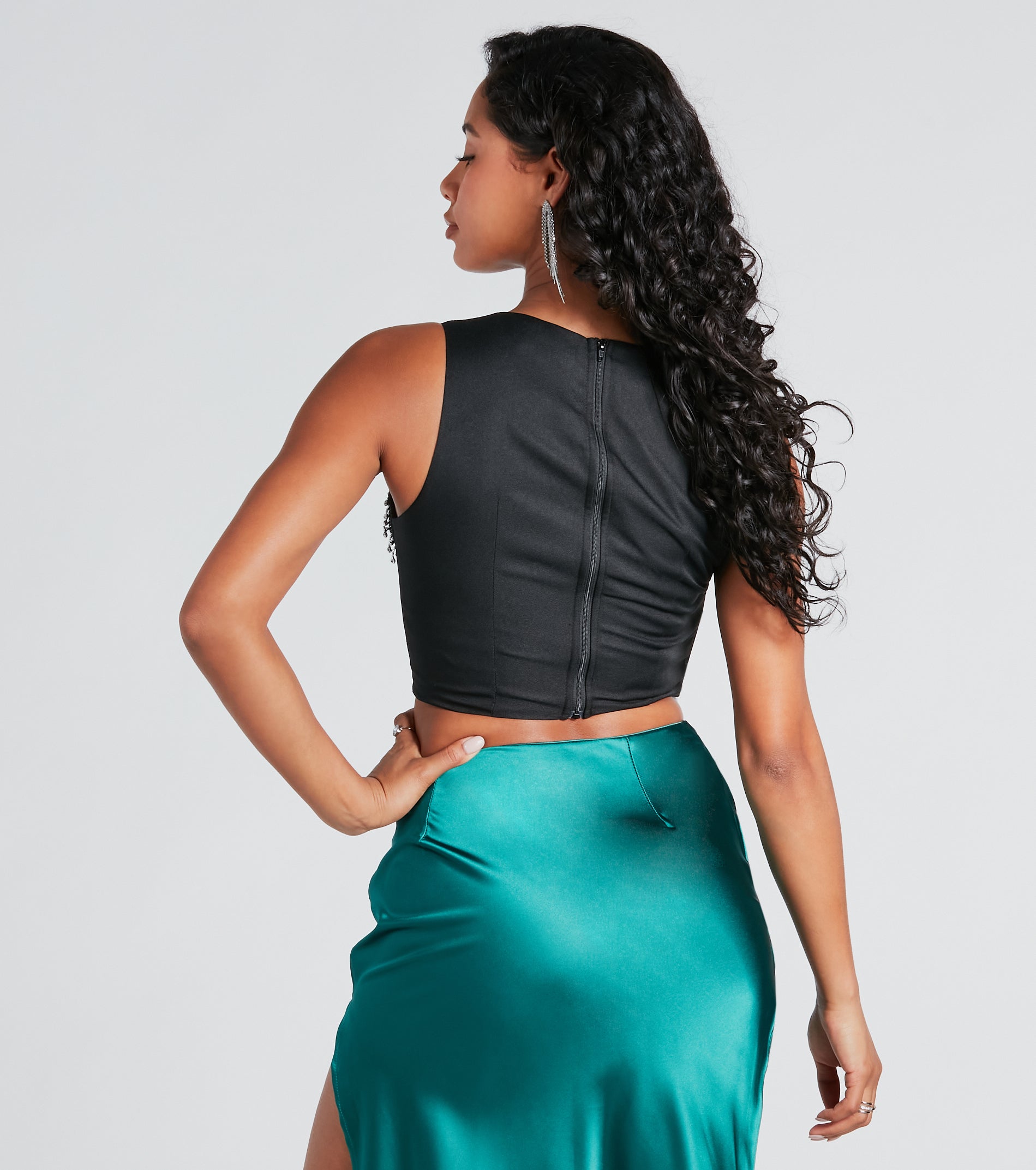 Look At Her Now Rhinestone Fringe Trim Crop Top - Image 4