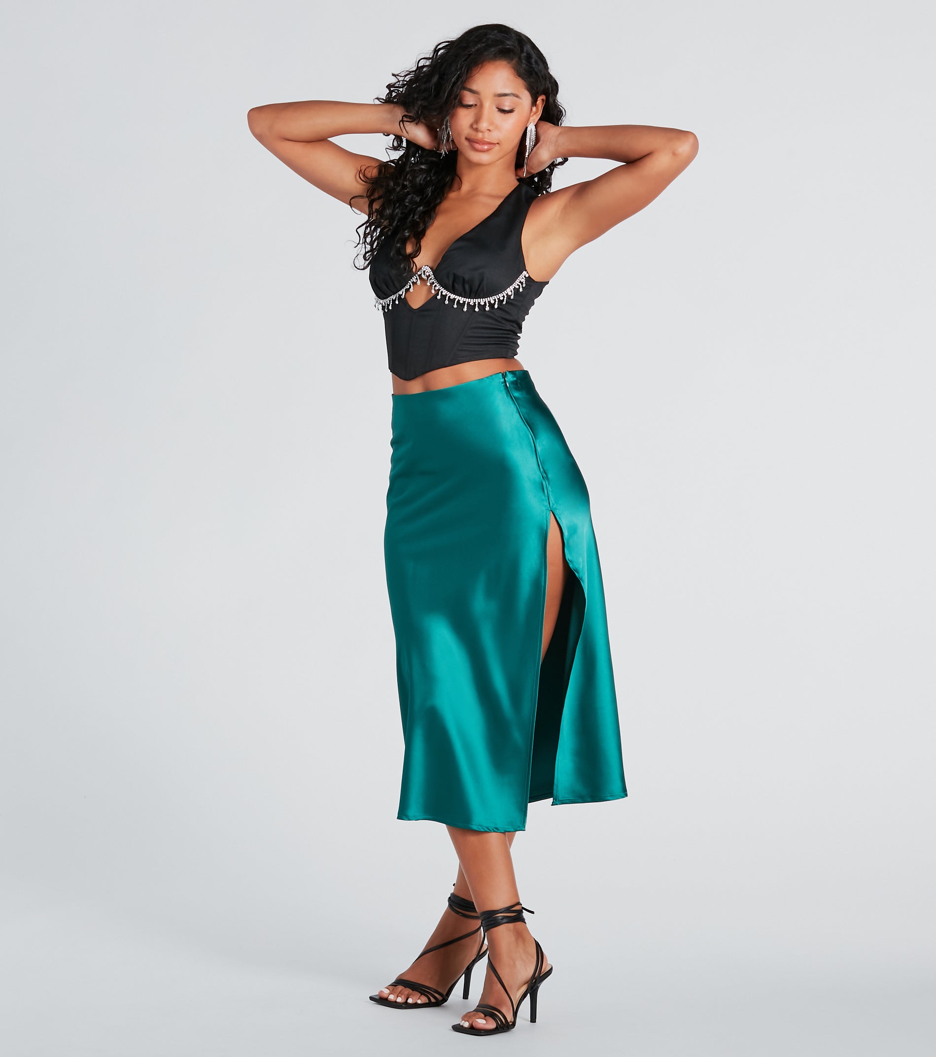 Look At Her Now Rhinestone Fringe Trim Crop Top - Image 3