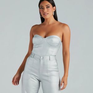 Put On A Show Metallic Strapless Corset Top
