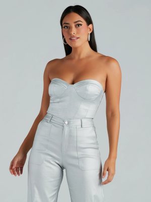 Put On A Show Metallic Strapless Corset Top