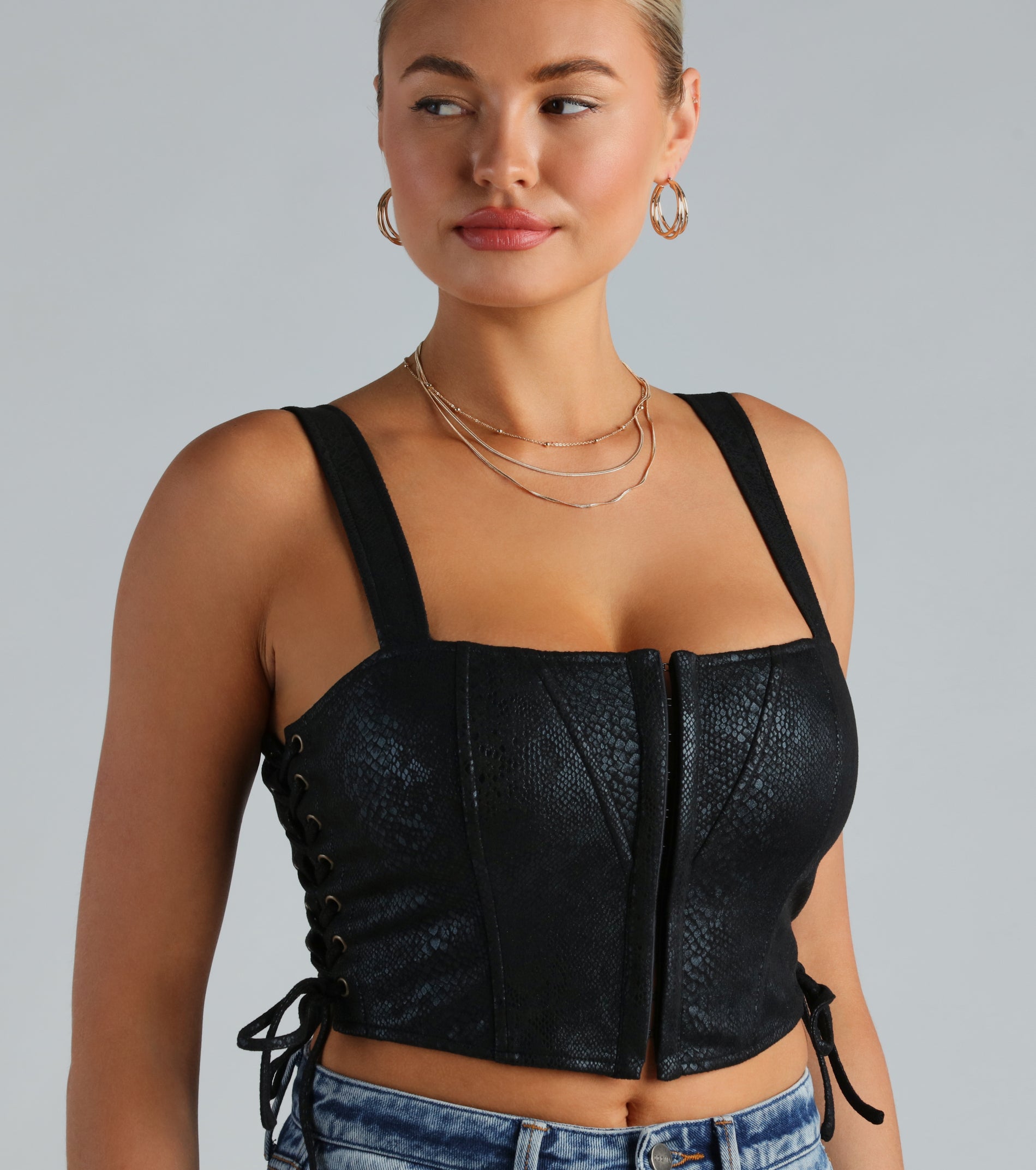 Hiss Worthy Faux Suede Snake Corset Top - Image 3