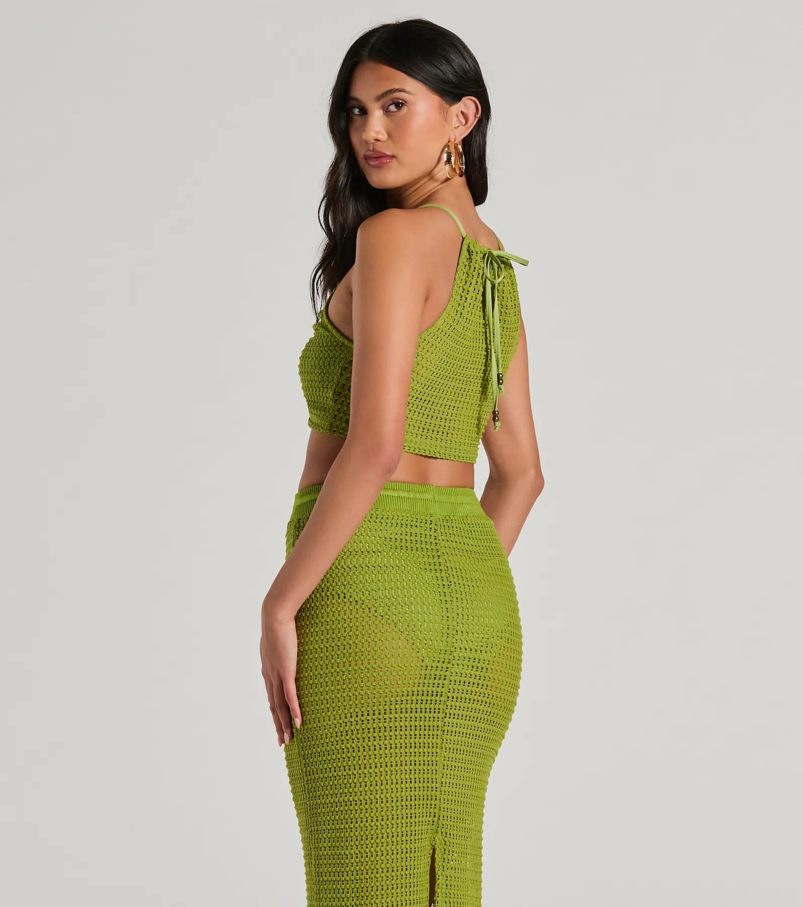 Sunny Chic Halter Ruched Crochet Crop Top - Image 2