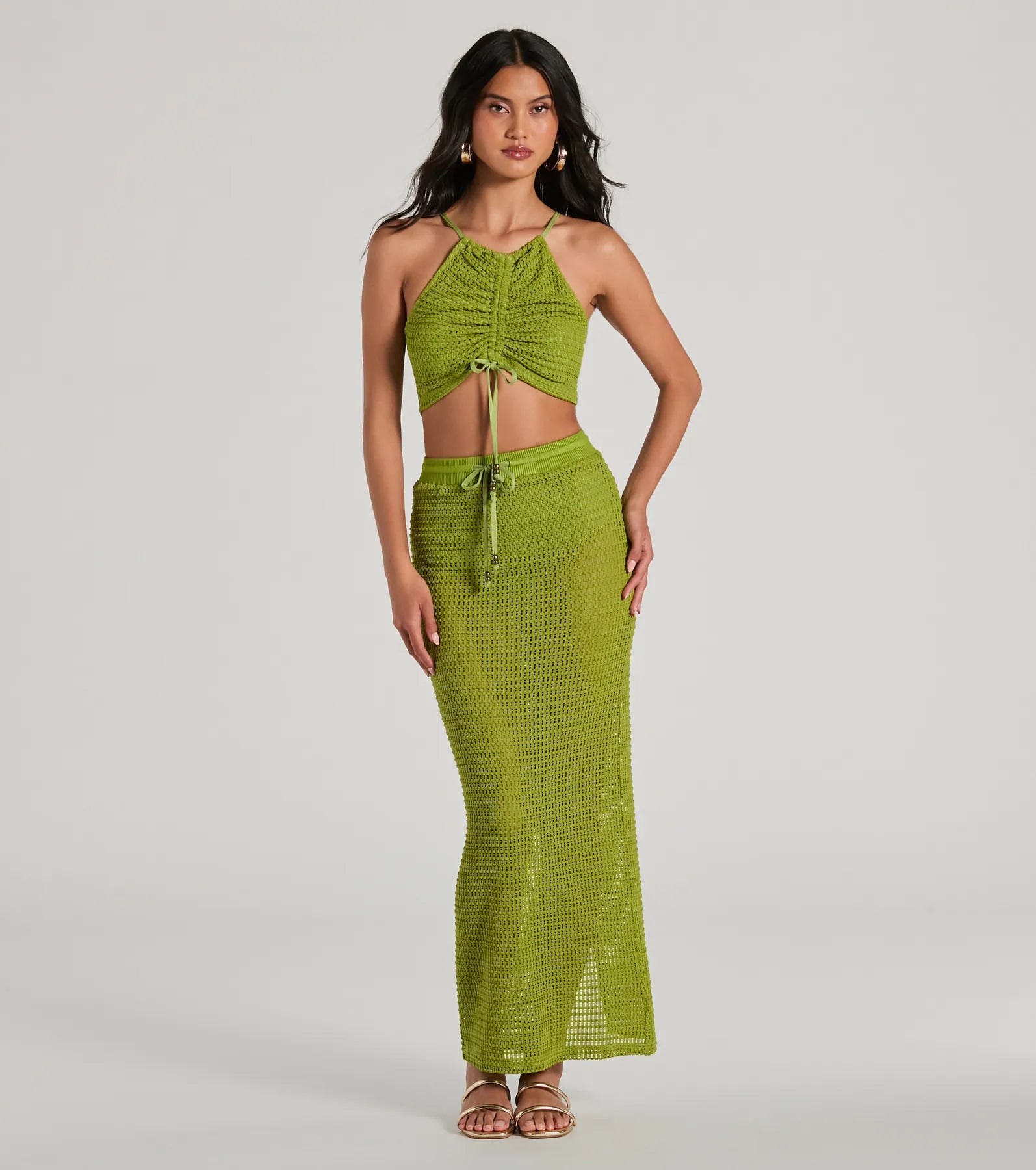 Sunny Chic Halter Ruched Crochet Crop Top - Image 4