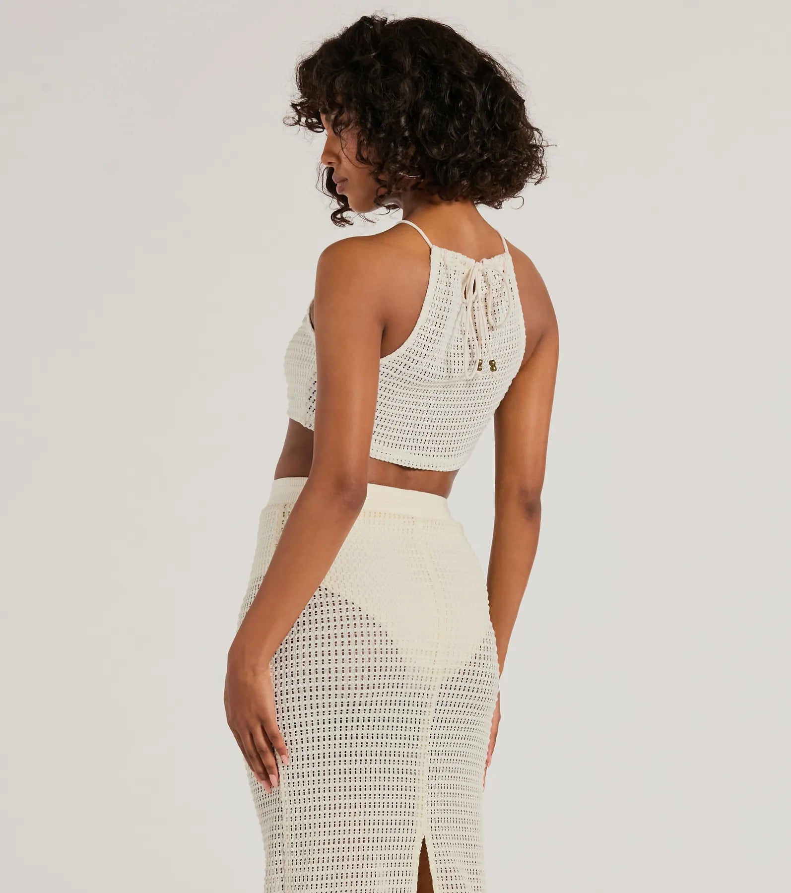 Sunny Chic Halter Ruched Crochet Crop Top - Image 6