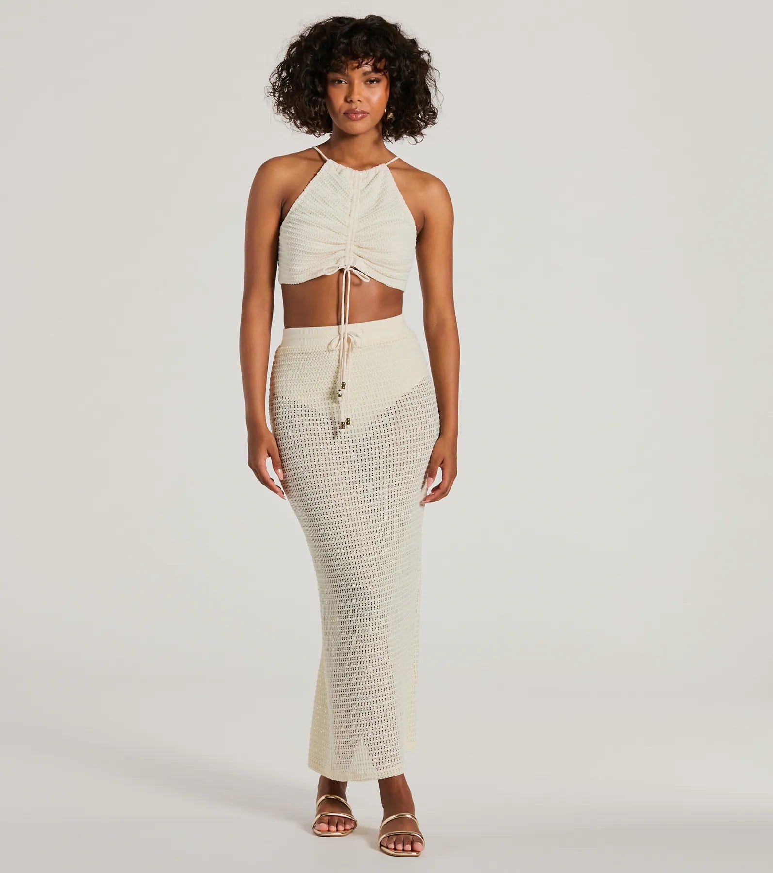 Sunny Chic Halter Ruched Crochet Crop Top - Image 7