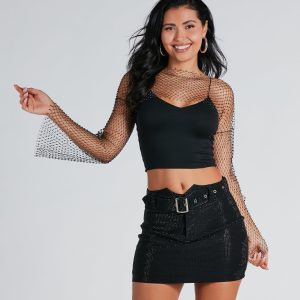 Dazzling Personality Rhinestone Fishnet Topper
