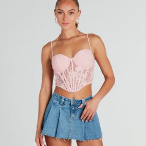 Sultry Details Sheer Floral Lace Corset Top