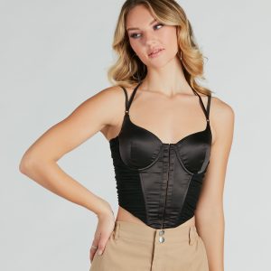 Sleekin' Out Satin Strappy Mesh Bustier
