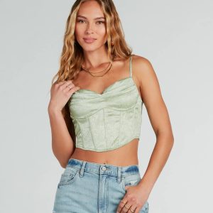 Easily Darling Satin Floral Jacquard Bustier