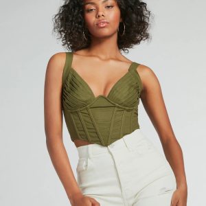 Everyday Allure Plunging Linen Corset Top