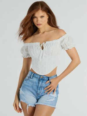 Effortless Mood Off-The-Shoulder Eyelet Corset Top
