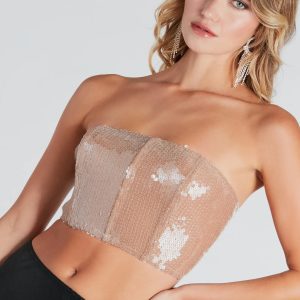 Clear Sign Strapless Sequin Corset Top