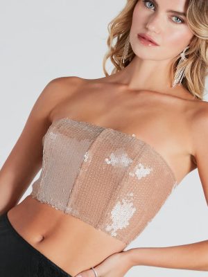 Clear Sign Strapless Sequin Corset Top