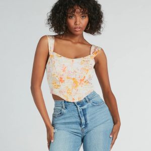 Floral Season Lace-Up Satin Corset Top