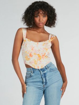 Floral Season Lace-Up Satin Corset Top