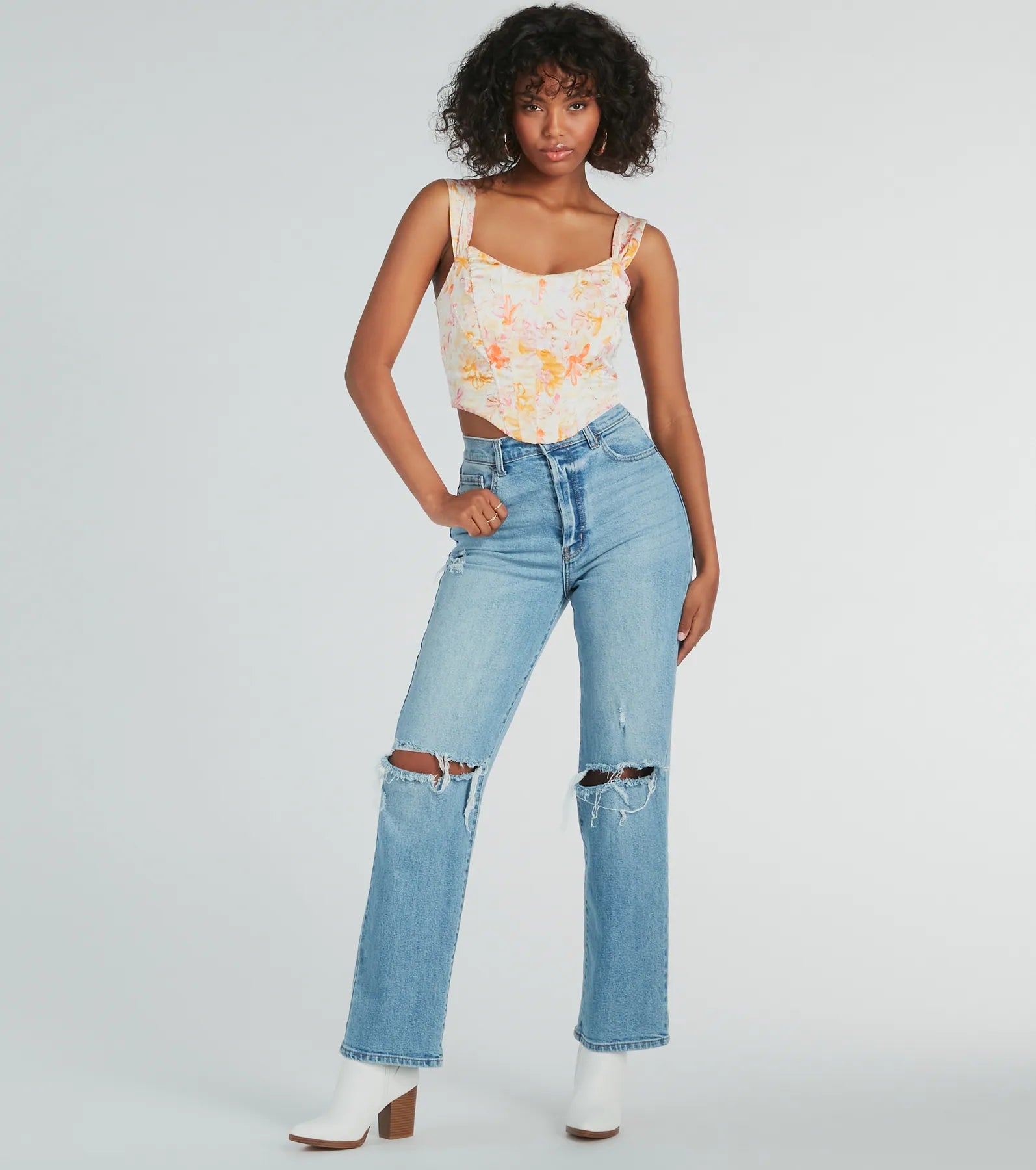 Floral Season Lace-Up Satin Corset Top - Image 3