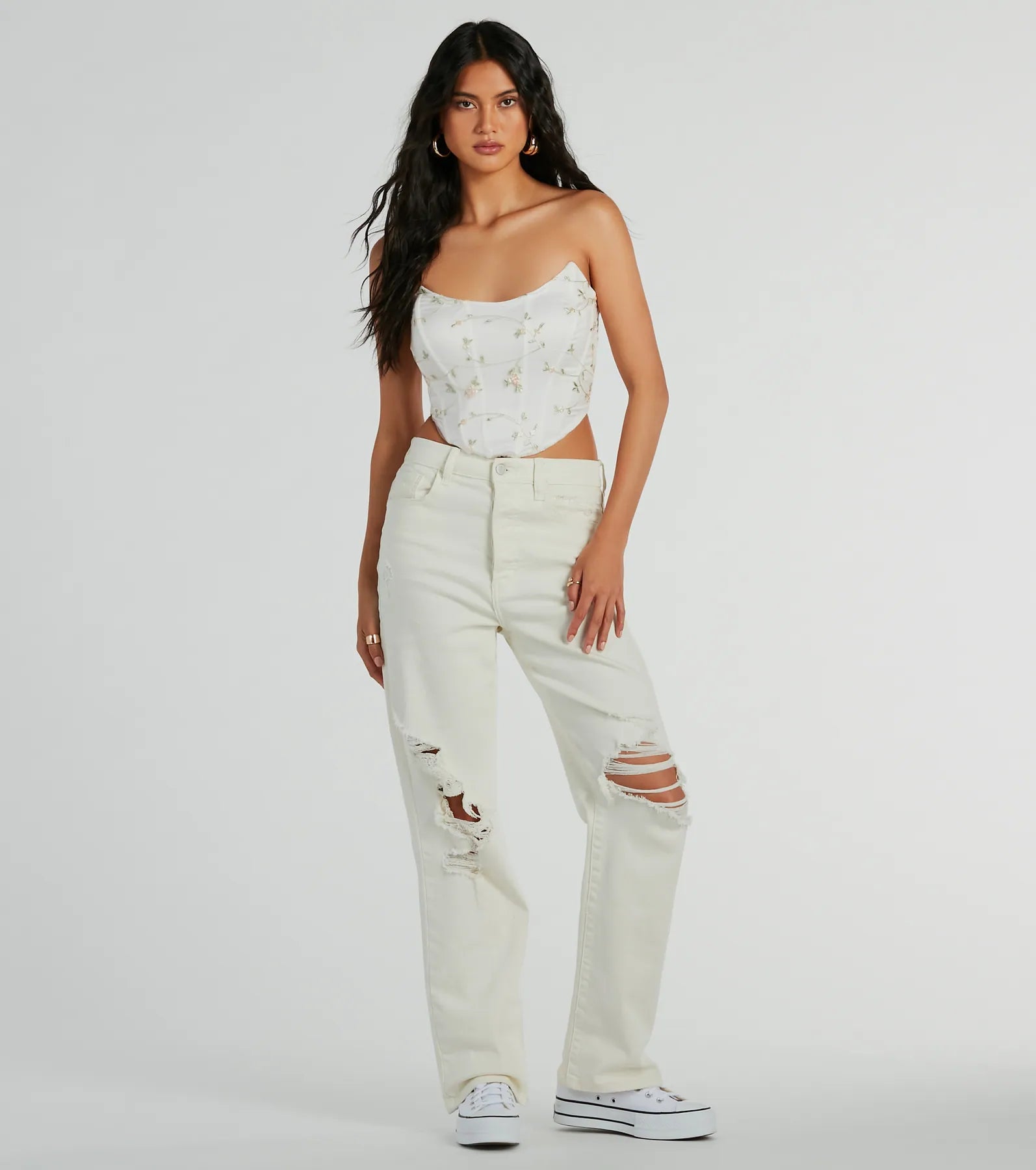 So Dainty Strapless Floral Tulle Corset Top - Image 3