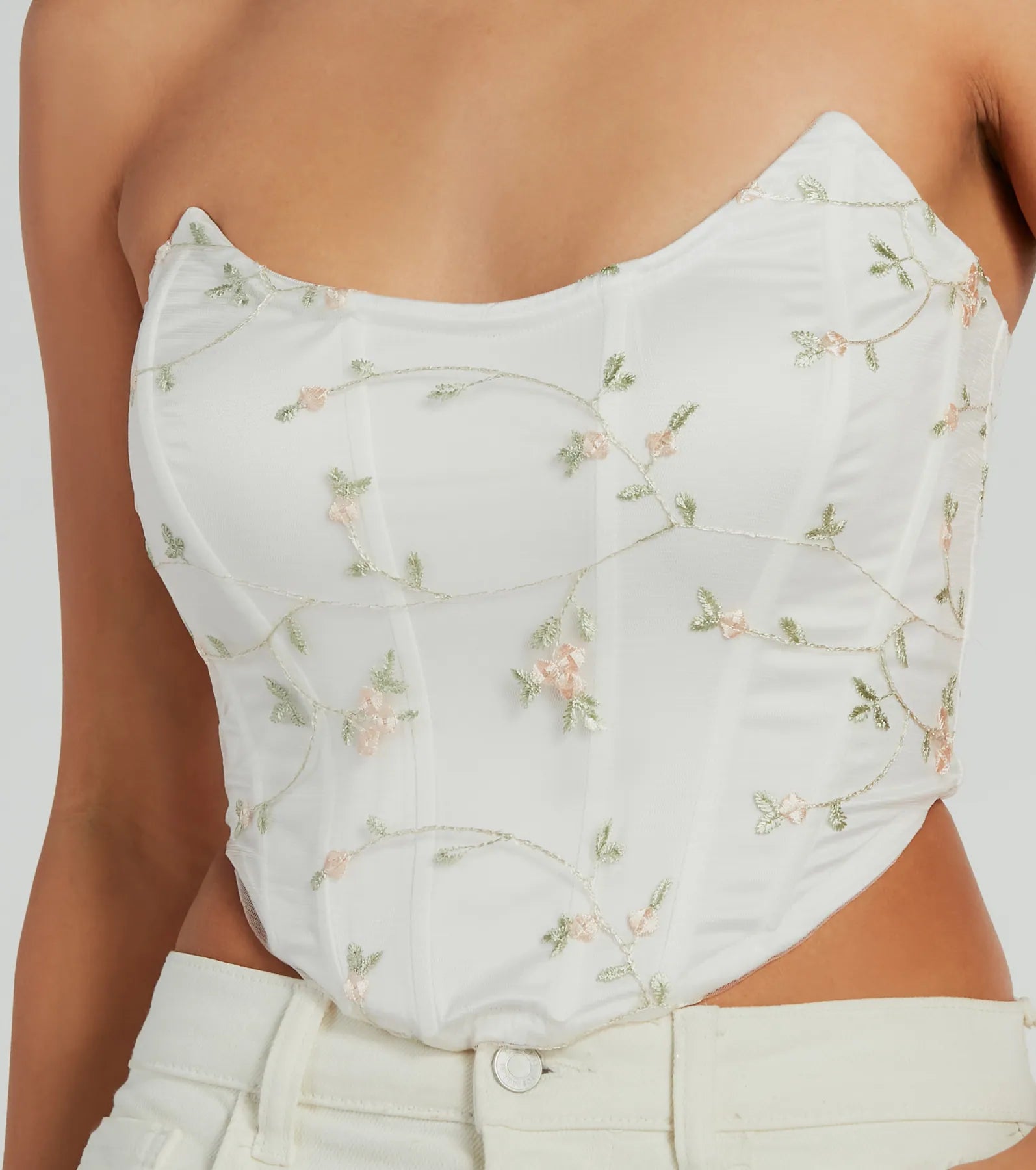 So Dainty Strapless Floral Tulle Corset Top - Image 4
