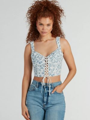 Simply Sweet Lace-Up Floral Woven Corset Top