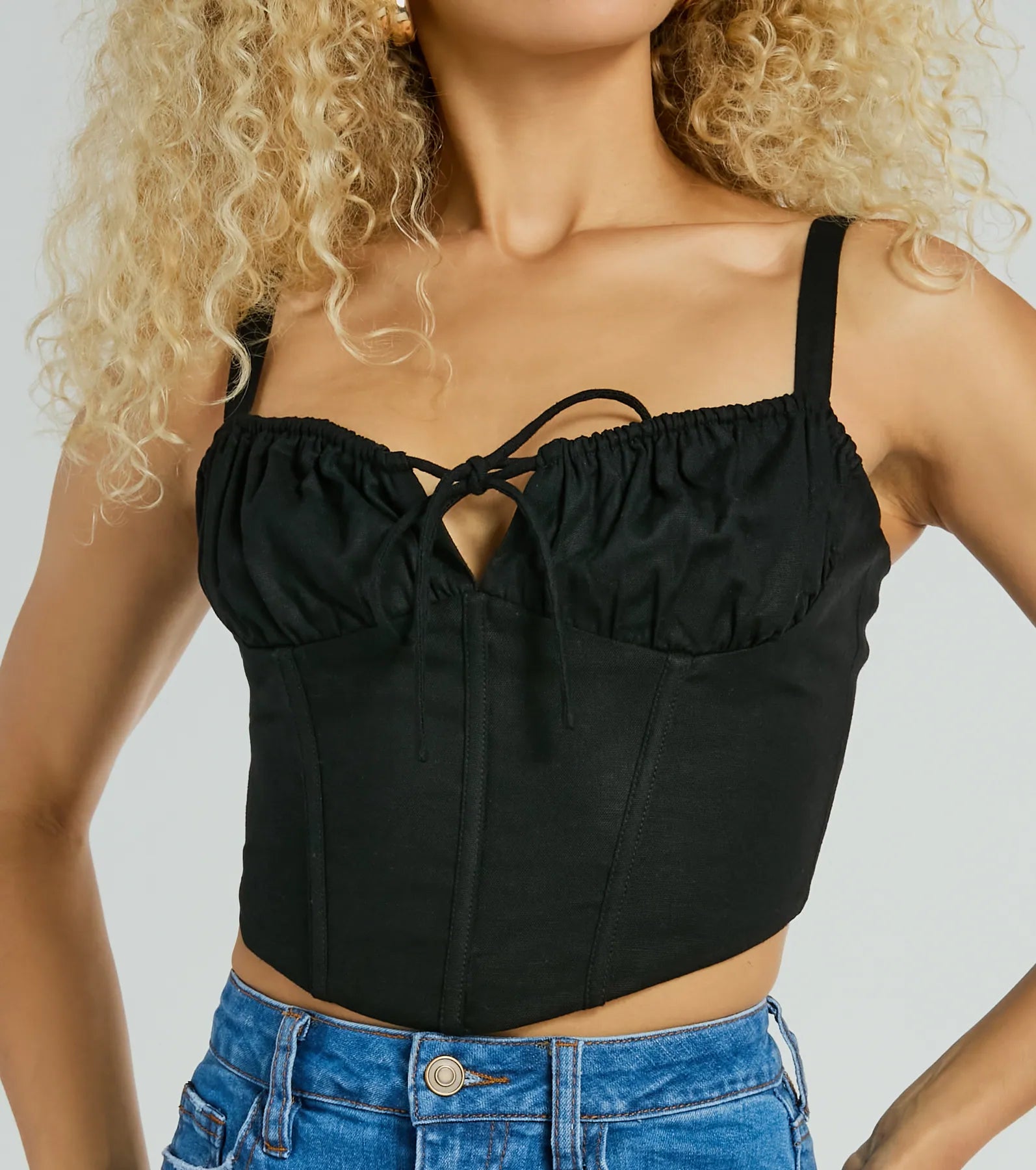 Play Your Way Tie Front Linen Corset Top - Image 4