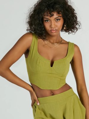 Keep It Light Sleeveless Linen Corset Top
