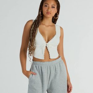 So Fresh Lace-Trim Linen Cropped Tank Top