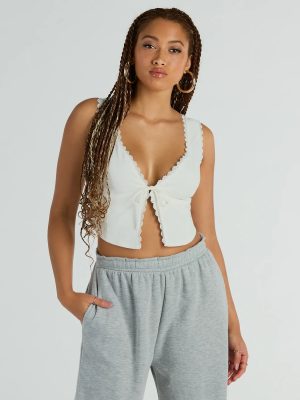 So Fresh Lace-Trim Linen Cropped Tank Top